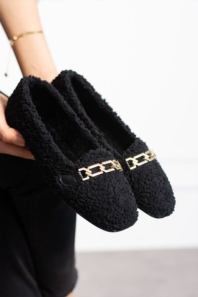 FEMME FATALE Angelina Teddy Plush Chain Buckle Daily Flat Shoes