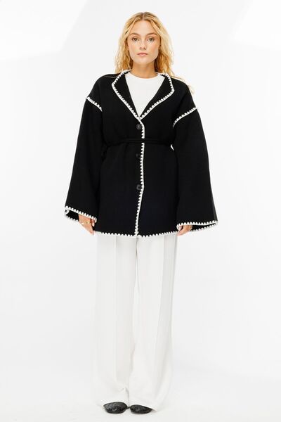 Hooopstore Black Piping Embroidered Cardigan