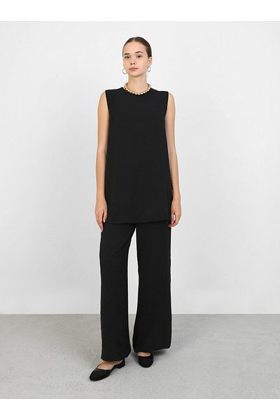 Refka Aerobin Sleeveless Tunic & Trousers Double Set - Black - Refka