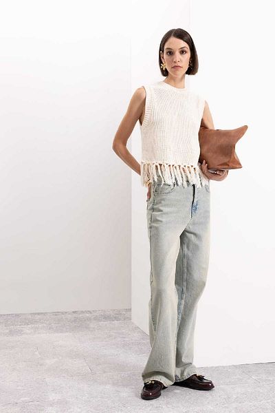 DeFacto Crew Neck Tasseled Basic Knitwear Sweater - D5652Ax24Au