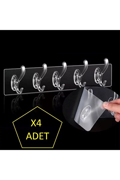 GLANZEND 4 Adet Kendinden Yapışkanlı Güçlü Şeffaf 5li Askılık - Kapı Arkası M...
