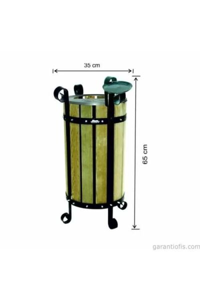 ofisturka Garanti Metal 2113 Ahşap Yuvarlak Bahçe Tipi Çöp Kovası (28 Litre)