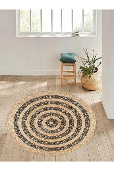 kilim home Boho 906 Jute Straw Ethnic Patterned Jute Knitted Natural Straw Na...