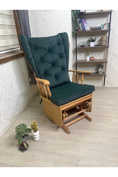 Asedia Mama Puflu Naturel Yeşil Minderli Sallanan Sandalye Emzirme Koltuğu Babalar Günü Hediyesi