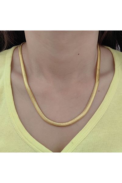 Chavin Yellow Snake Patterned 7 mm Knitted Chain Necklace - 65 cm Dr64-65