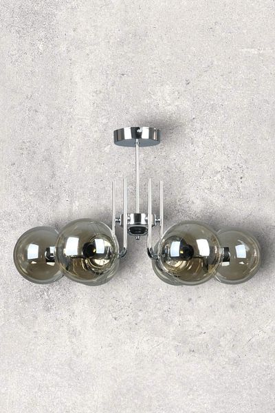 Fer Avize Tanya Modern Design Kitchen - Living Room - Bedroom - Ceiling Chrome Color Honey Glass 6-Piece Chandelier