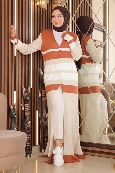 Modamihram Knitwear Salmon 2271-4 - Button Detailed