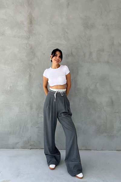 Seda Yalçın Atelier Dark Gray Lace-Up Waist Detailed Trousers