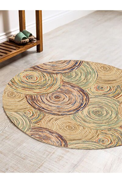 kilim home Boho 926 Jut Ethnic Colorful Patterned Knitted Round Natural Doubl...