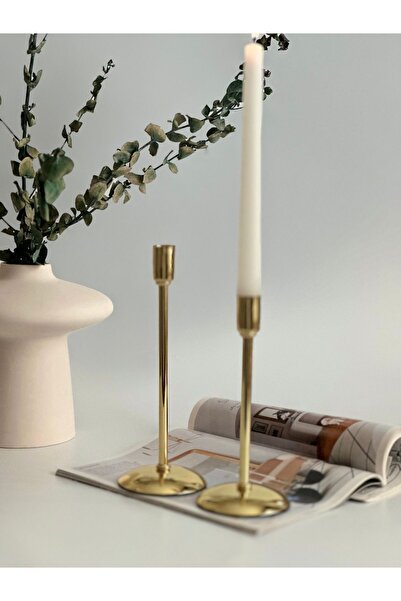 Genel Markalar 2'li Gold Şamdan Çubuk Şamdan Mumluk Dekoratif Obje