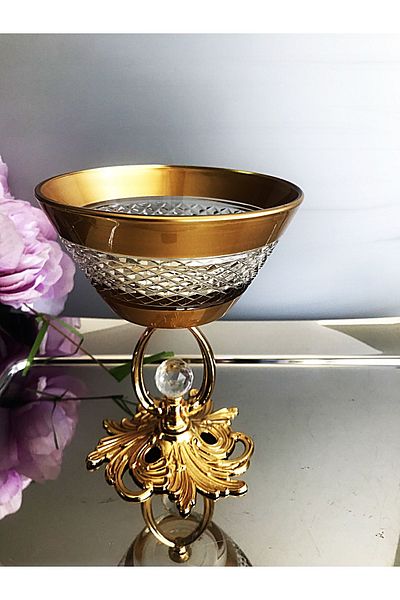 DECOSTYLE Vega Magnolya Gold Metal Bowl - Snack and Ice Cream Bowl 345Cc