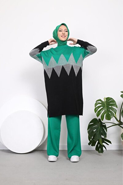 nacar çarşı Femei - Tunică din tricot cu sclipici, cu model modest, cu șliț l...