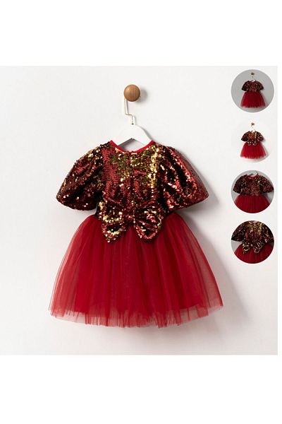 Baby Aden Ophelia Red Sequined Tulle Puffy - New Year and Birthday Girl's Dress