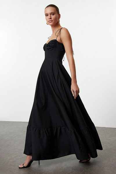 Trendyol Collection Μαύρο ντραπέ Λεπτομερές υφαντό μάξι φόρεμα TWOSS24EL01128
