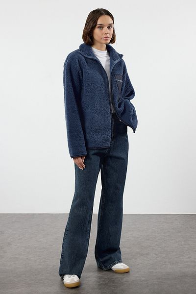 Trendyol Collection Indigo Winter Essentials – Silná fleecová mikina s stojáčkem a kapsami Twoaw24sw00071