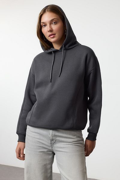 Trendyol Collection Silná a fleecová antracitová oversize mikina s kapucí - Twoaw25Sw00146