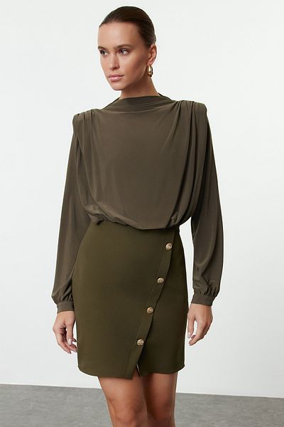 Trendyol Collection Khaki mini szőtt ruha - egyenes bélésű, Twoaw24el00483