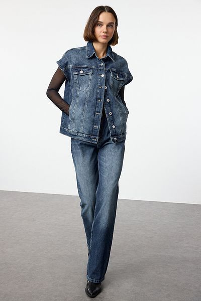 Trendyol Collection Denim Shirt Collar Short Sleeve Vest - Twoaw25Ye00079