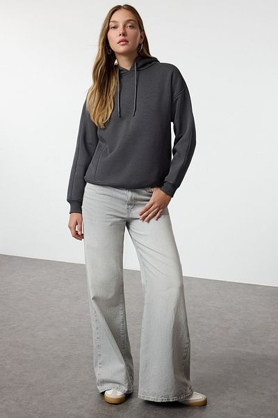 Trendyol Collection Silná a fleecová antracitová oversize mikina s kapucí - Twoaw25Sw00146