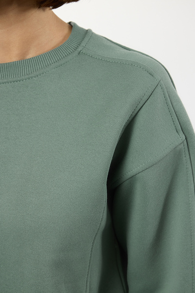 Trendyol Collection Mint Color - Pocketed, Thick Crew Neck, Wide Fit Sweatshirt Twoaw25sw00041