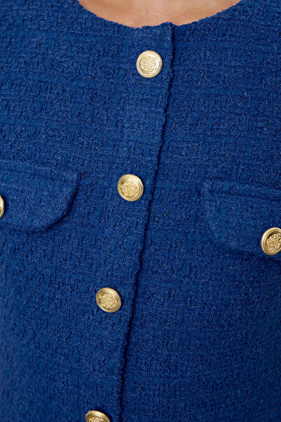 Trendyol Collection Sötétkék mini tweed ruha - A-vonalú, gombos részletek Twoaw25el00168