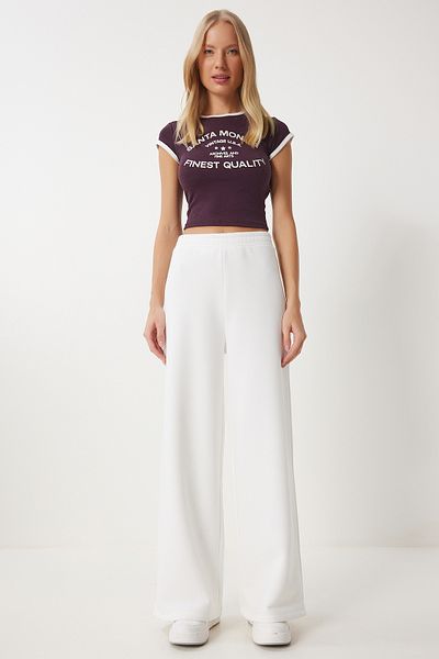 Happiness İstanbul Dámské tlusté tepláky Ecru Wide Leg Raised Ow00052