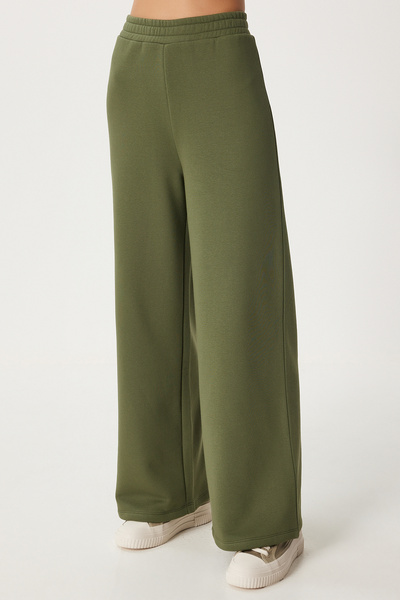 Happiness İstanbul Women's Khaki Wide Leg Raised Thick Sweatpants Ow00052