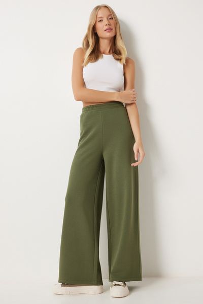 Happiness İstanbul Women's Khaki Wide Leg Raised Thick Sweatpants Ow00052