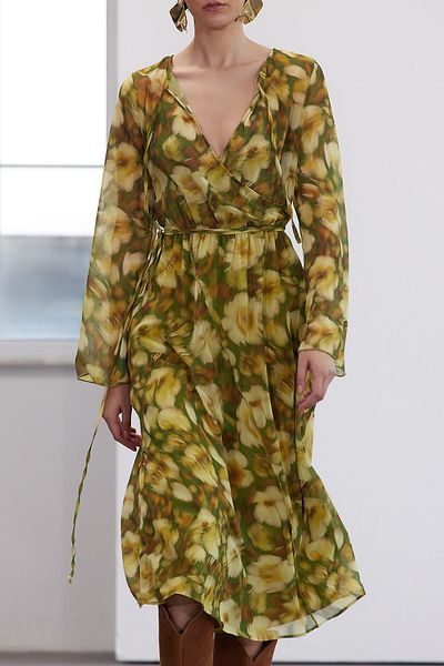 Trendyol Collection Yellow Midi Chiffon Dress - A-line, Double Breasted Detail, Limited Edition Twoaw25el00288