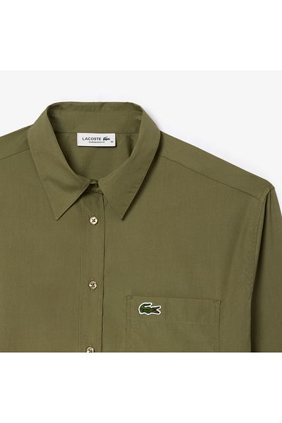 Lacoste قميص نسائي منسوج كاكي CF7706-00-BMY