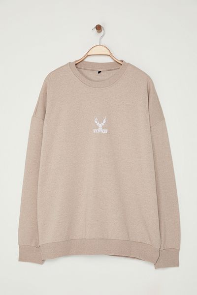 Trendyol Collection Large Size Embroidered Oversize Sweatshirt - Crew Neck Tmnaw25Ao00014