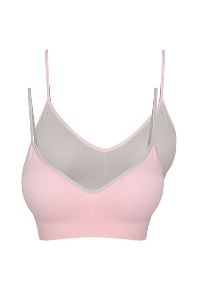 Trendyol Collection 2-Pack Grey-Powder Seamless Knitted Bra - Covered Bustier Without Padding and Underwire Thmaw25Su00003