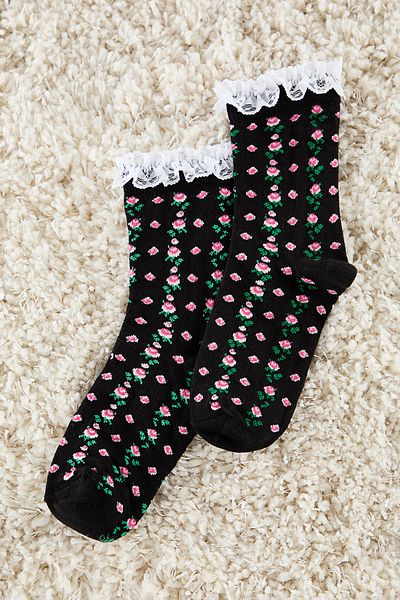 Trendyol Collection Black-Multicolor Floral Lace Jacquard Knitted Socks Thmaw25Co00005