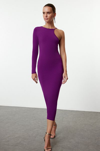 Trendyol Collection Rochie de seară midi cu decolteu asimetric Rochie de absolvire de noapte Chic și Midi TPRAW25EL00057