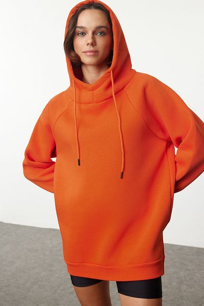 Trendyol Collection Übergroßes ziegelfarbenes Strick-Sweatshirt mit Kapuze