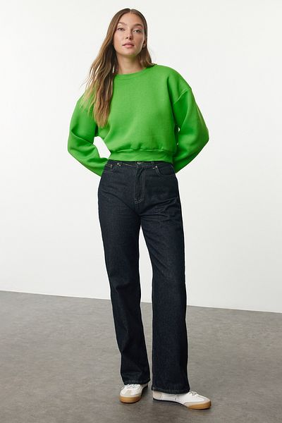 Trendyol Collection Πλεκτό φούτερ Green Crop - Άνετη εφαρμογή, λαιμόκοψη, χοντρό εσωτερικό - Twoaw24sw00147