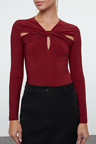 Trendyol Collection Body tricotat - Roșu Claret Decupat, Detaliu fereastră TPRAW25BD00006