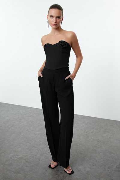 Trendyol Collection Black Crop Rose Detailed Woven Bustier Tpraw25Bs00007