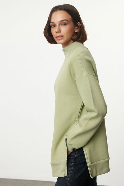 Trendyol Collection Χρώμα μέντας - Πλεκτό φούτερ με φερμουάρ, φλις χοντρό εσωτερικό δύοaw20sw0322