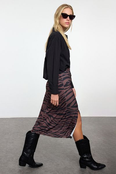 Trendyol Collection Ευέλικτη Pencil Φούστα - Καφέ Animal Printed, Twoaw25Et00132