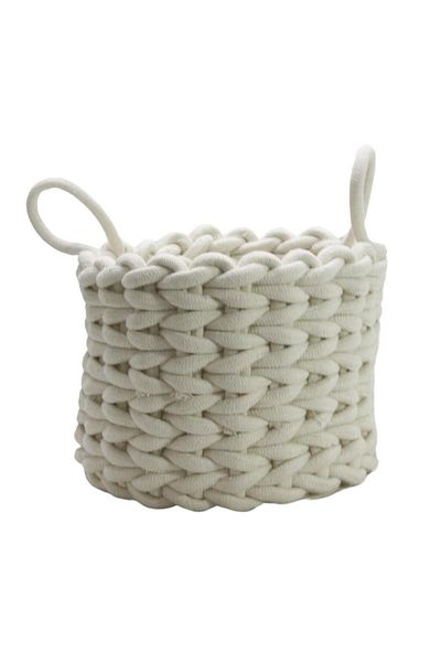 T.Concept Coș de macrame cu frânghie albă - tricotat elegant, dimensiune medie (M)
