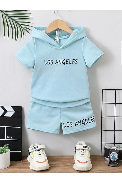 GLOWES Los Angeles Printed Unisex Children's Hooded T-shirt and Shorts Set