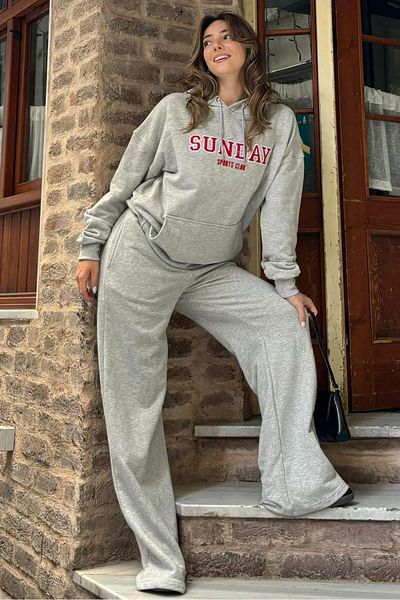 Seeh Women's Tracksuit Set - Gray Printed, Hooded Sh184