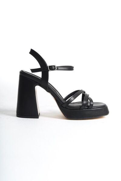 Modabuymus Olga Black Cross Strap Thick Platform Heeled Shoes