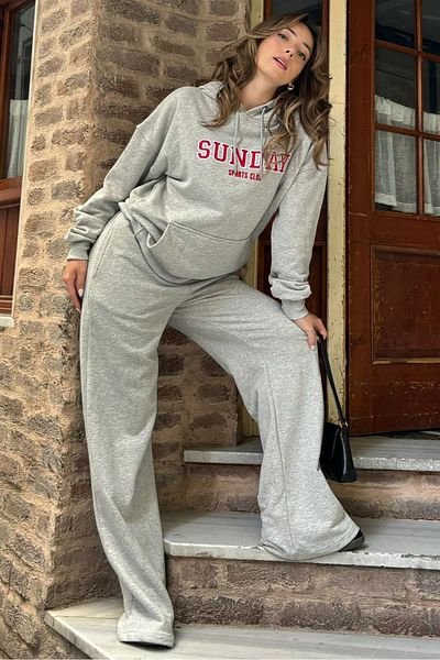 Seeh Women's Tracksuit Set - Gray Printed, Hooded Sh184