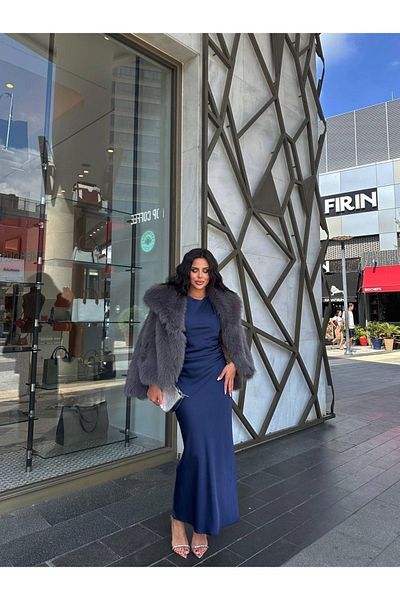 manana fashion Palton de blană de calitate premium antracit