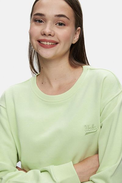 UCLA Sunniva Green Embroidered Crew Neck Women's Sweatshirt - Loose Fit