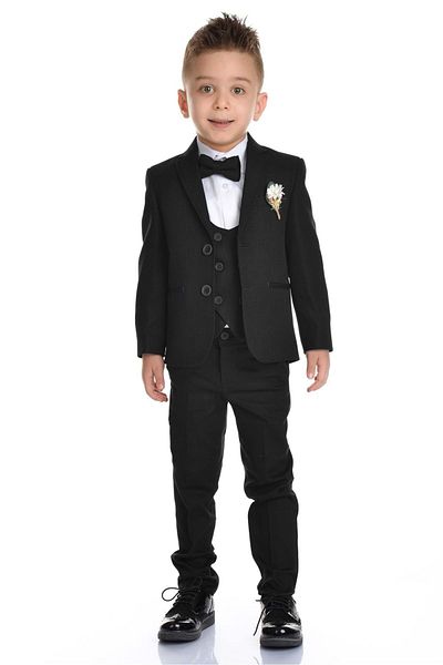 Mnk Sport Cut Boy's Wedding Suit with Vest Dark Black