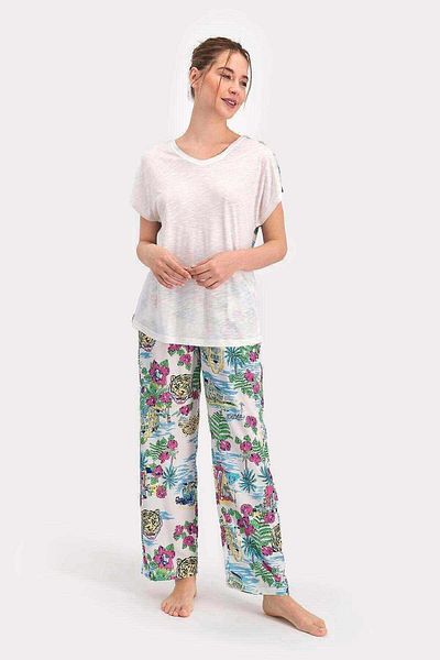 Arnetta Set de pijamale cu mânecă scurtă Stay Wild Cream pentru femei