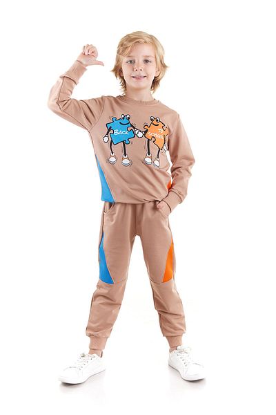 AHENGİM Boy - Back To School Puzzle Σετ φούτερ και φούτερ με στάμπα 2 τεμαχίων Ak2543